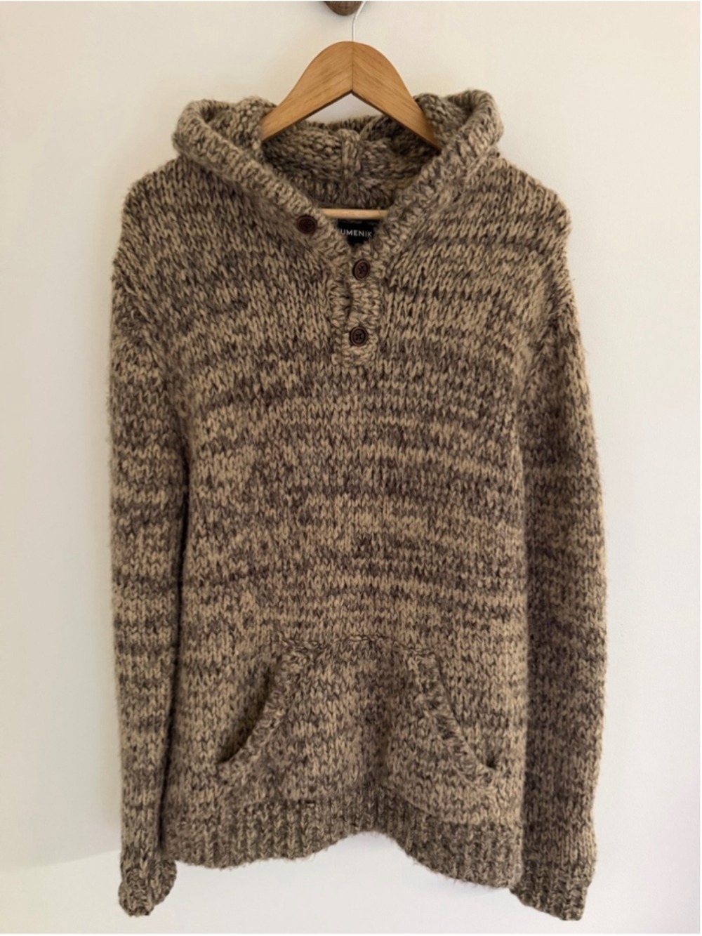 Ekumenik Handmade Hooded Sweater Men’s M Chunky Marled Knit Boho